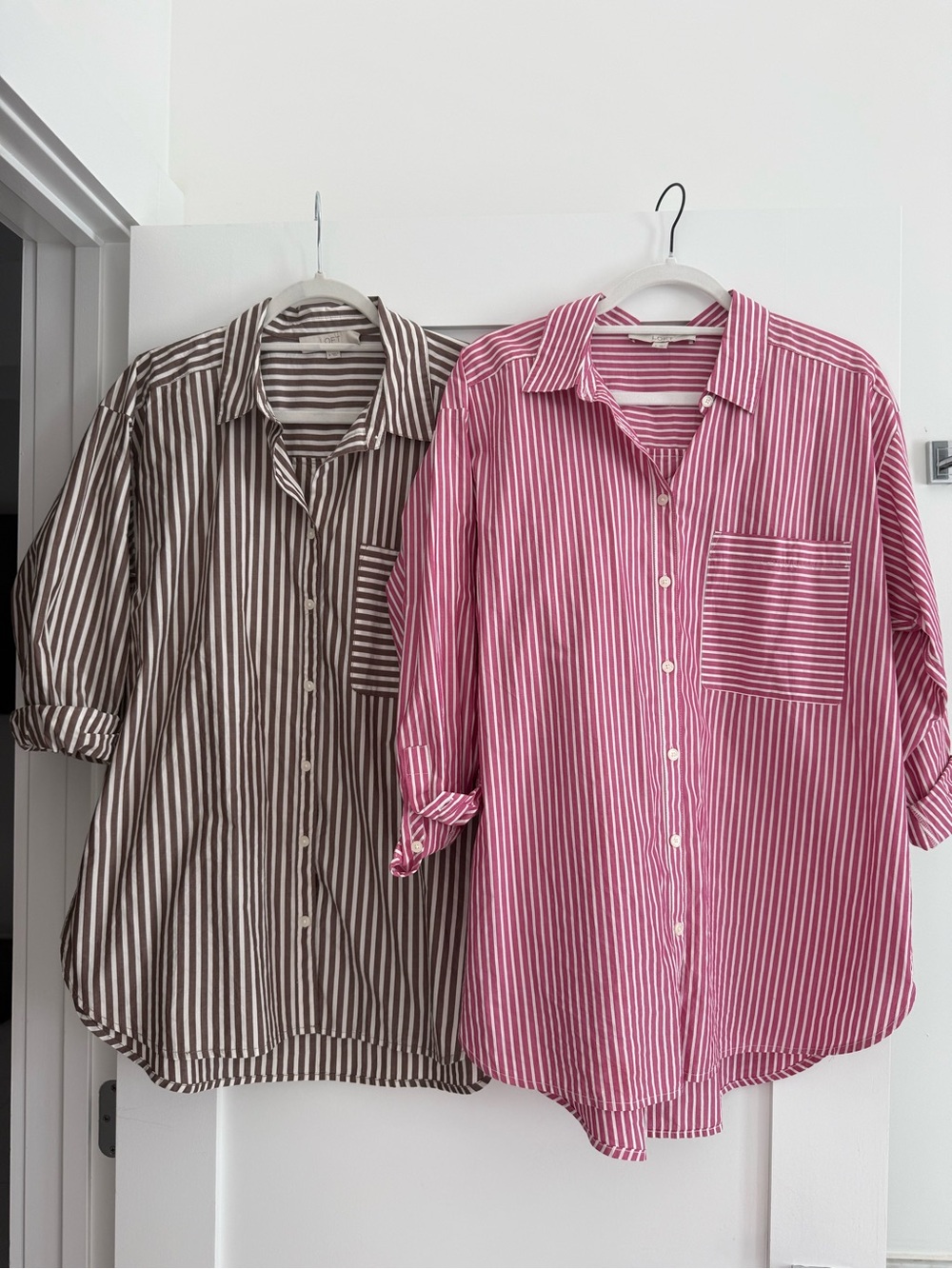 Bundle of 2 Striped Poplin Everyday Oversized Pocket Shirt.  Both Size Medium